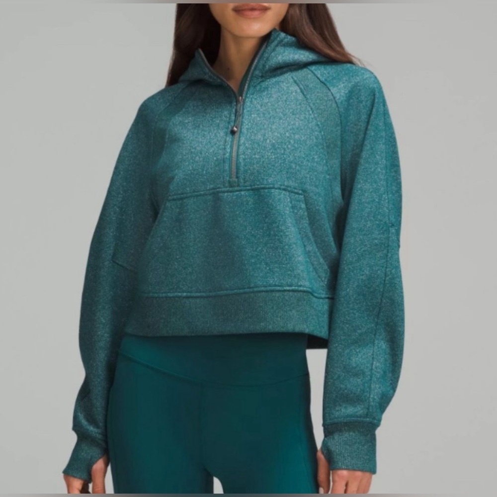 Auth Lululemon Scuba Oversized Half Zip Cropped Hoodie Spark Blue Sz XL/XXL!
